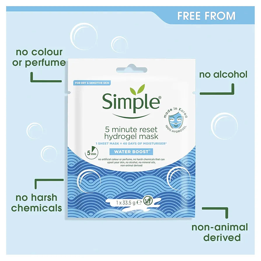Simple water boost 5 Minute Reset Hydrogel sheet mask
